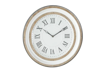 24 X 24 White And Wood Roman Numeral Wall Clock - Main