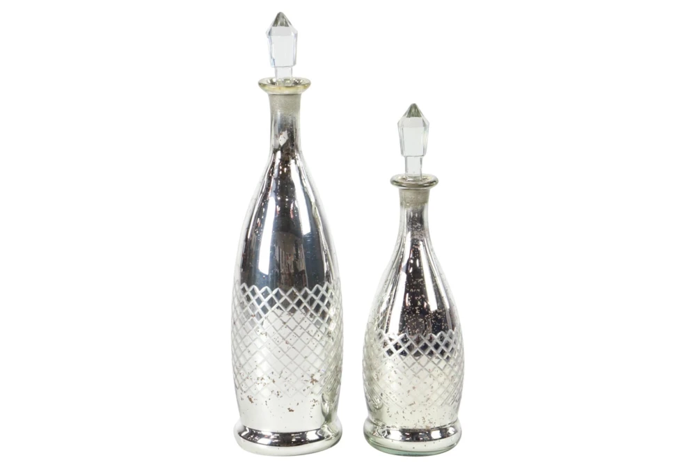 Metalic Silver Bottles With Stopper Set Of 2 
