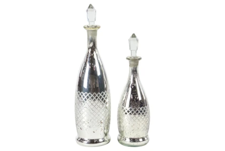 Metalic Silver Bottles With Stopper Set Of 2 - Main