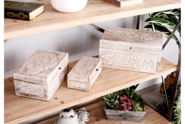 Whitewash Mango Wood Boxes Set Of 3
