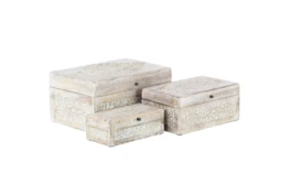 Whitewash Mango Wood Boxes Set Of 3 