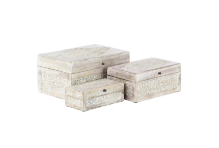 Whitewash Mango Wood Boxes Set Of 3 - Main