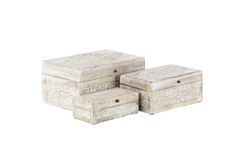 Whitewash Mango Wood Boxes Set Of 3 - 360