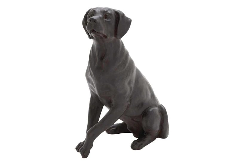 20 Inch Black Resin Sitting Dog Sculpture - 360