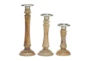 Traditional Turned Wood Candle Holders Set Of 3 - Back