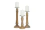 Traditional Turned Wood Candle Holders Set Of 3 - Front