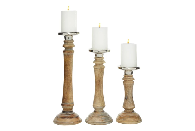 Traditional Turned Wood Candle Holders Set Of 3 - 360