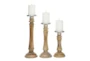 Traditional Turned Wood Candle Holders Set Of 3 - Signature