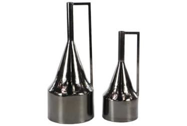 Black Funnel Necked Iron Vases Set Of 2
