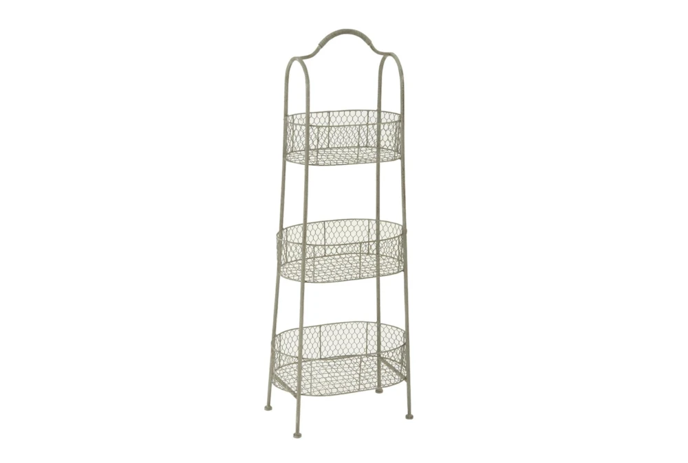 41 Inch 3 Tier White Metal Basket Stand