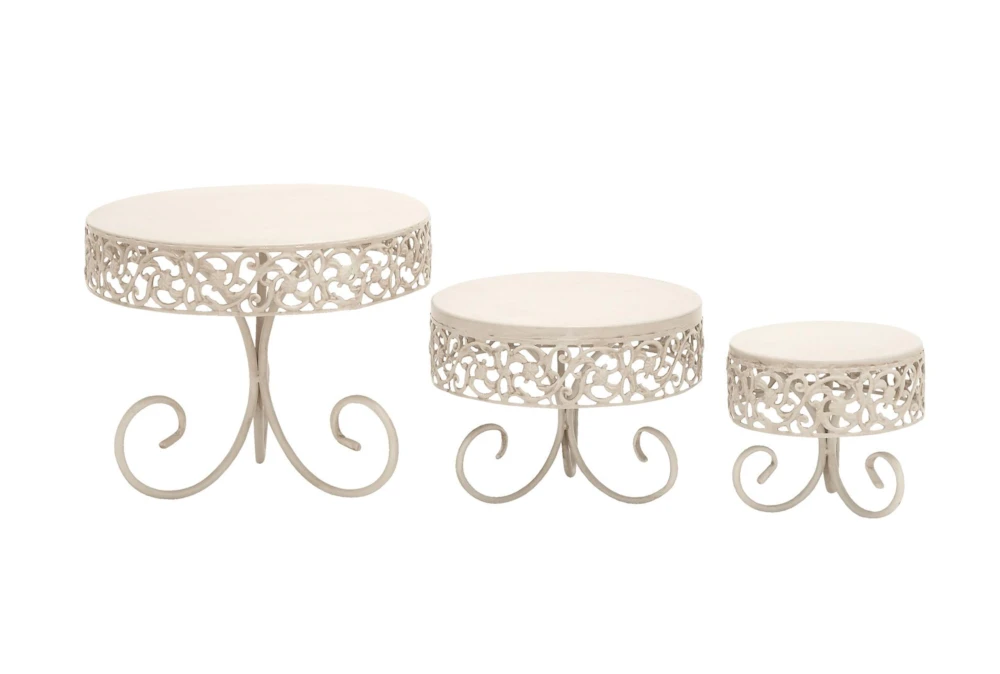 White Metal Cake Stands With Vine Accents Set Of 3 