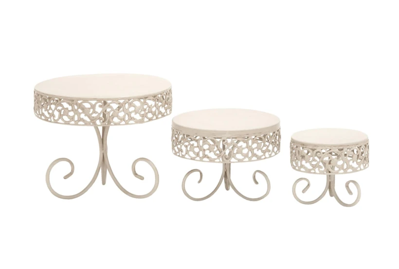 White Metal Cake Stands With Vine Accents Set Of 3  - 360