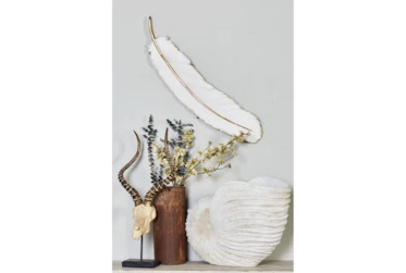 Extra Large White Feather With Gold Stem Wall Decor