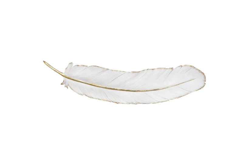 Extra Large White Feather With Gold Stem Wall Decor  - 360