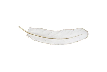 Extra Large White Feather With Gold Stem Wall Decor - Main
