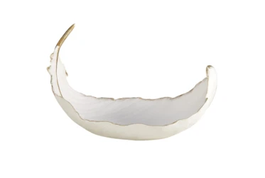 White And Brushed Gold Feather Decorative Bowl