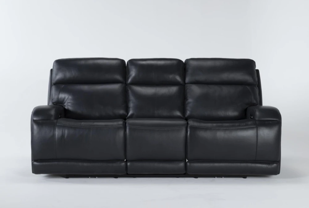 Victor Navy Leather Power Zero Gravity 88" Reclining Sofa with Power Headrest & Lumbar