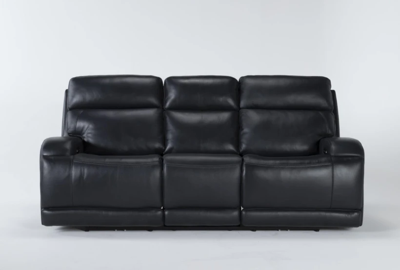 Victor Navy Leather Power Zero Gravity 88" Reclining Sofa with Power Headrest & Lumbar - 360