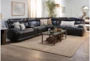 Vance Grey Leather 140" 6 Piece Zero Gravity Reclining L-Shaped Modular Sectional with Power Headrest, Power Lumbar, Wireless Charging, Storage, Pop Out Cupholders & USB - Room