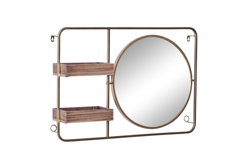 Gold Metal + Wood Mirror Wall Shelf - 360