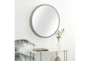 31 Inch Round Black Metal + Cane Wall Mirror - Room