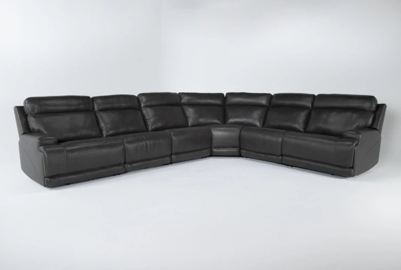 Vance Grey Leather 159" 6 Piece Zero Gravity Reclining Modular Sectional with 2 Armless Chairs & 1 Power Armless Recliner - 360