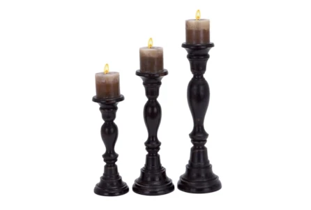 Black 18 Inch Wood Candle Holder Set Of 3 - Main