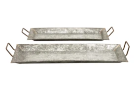 Grey 3.5 Inch Metal Galvanized Trays Set Of 2