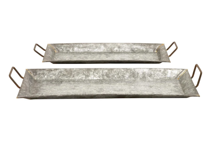 Grey 3.5 Inch Metal Galvanized Trays Set Of 2 - 360
