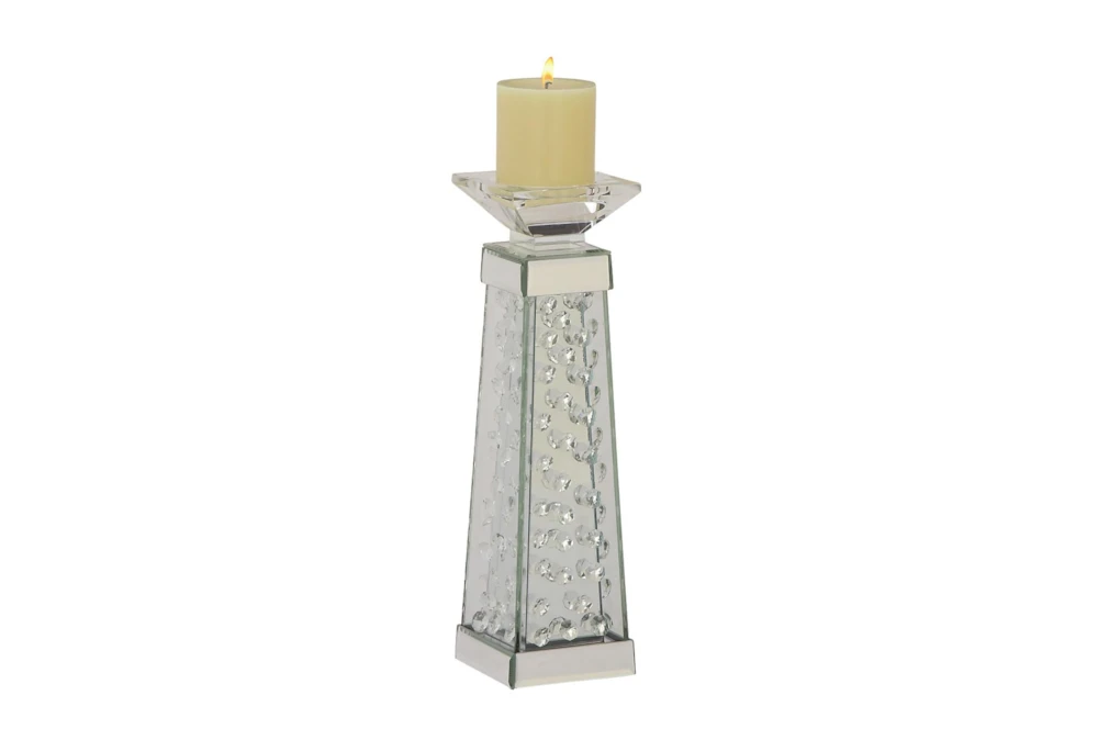 Silver 14 Inch Glass Mirror Crystal Candle Holder