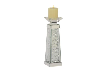 Silver 14 Inch Glass Mirror Crystal Candle Holder