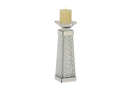 Silver 14 Inch Glass Mirror Crystal Candle Holder - Main