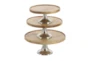 Brown 7 Inch Wood Aluminum Cake Stands Set Of 3 - Front