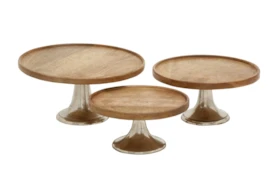 Brown 7 Inch Wood Aluminum Cake Stands Set Of 3