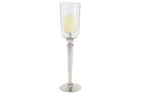 Silver 32 Inch Aluminum Glass Candle Holder