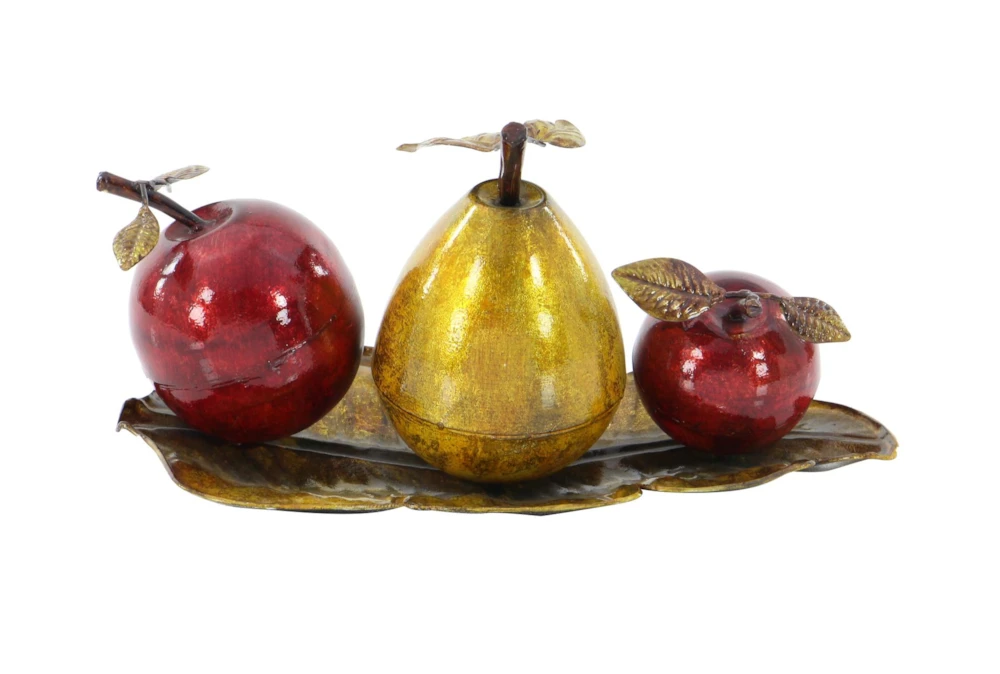 Red 9 Inch Metal Fruit Tray Stand Decor