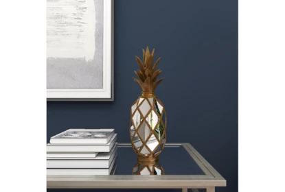 Gold 15 Inch Polystone Mirror Pineapple Decor - Room
