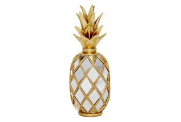 Gold 15 Inch Polystone Mirror Pineapple Decor