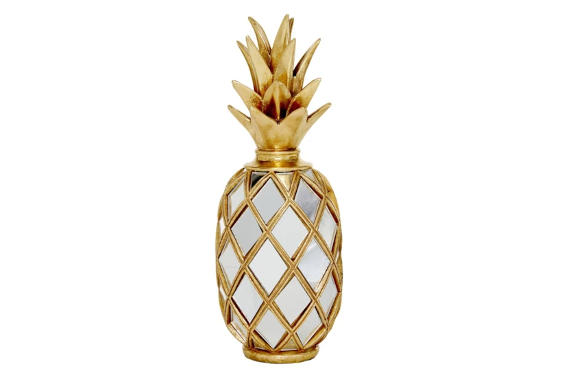Gold 15 Inch Polystone Mirror Pineapple Decor - 360