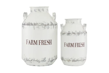White 20 Inch Metal White Decorative Milk Can Set Of 2