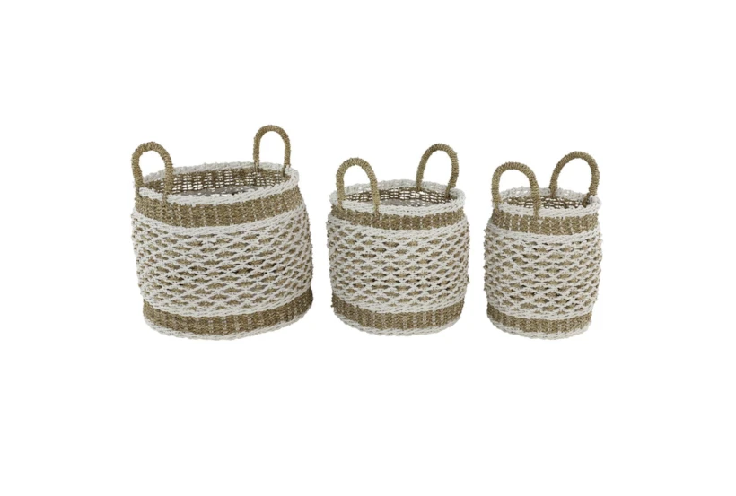 Brown 18 Inch Plastic Rope Basket Set Of 3 - 360
