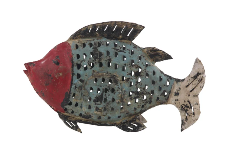 Blue 12 Inch Metal Fish Sculpture - 360