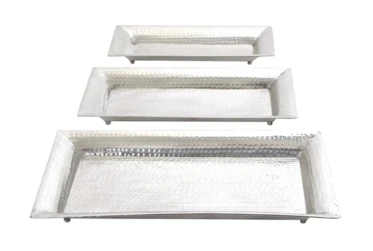 Silver 2 Inch Aluminum. Tray Set Of 3