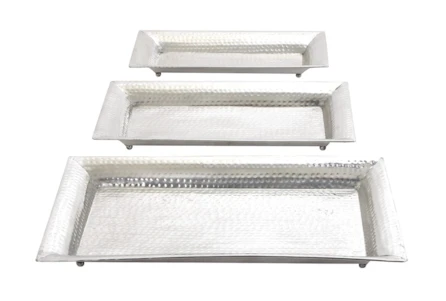 Silver 2 Inch Aluminum. Tray Set Of 3 - Main