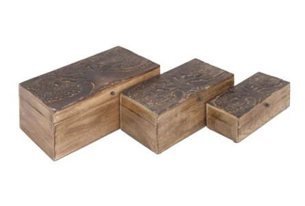 Brown 6 Inch Wood Box Tree Set Of 3 - Main
