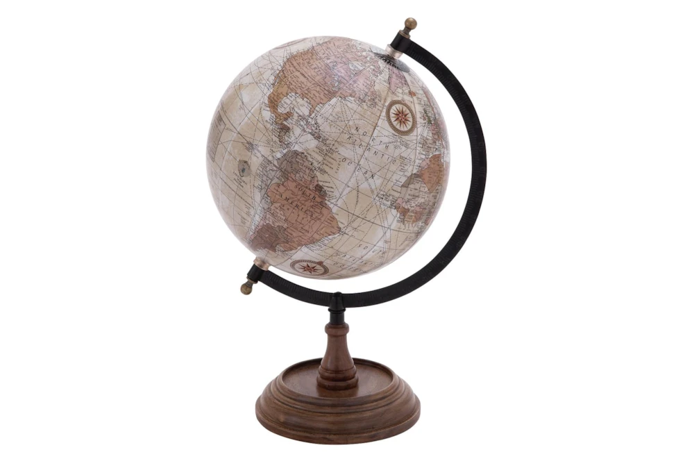 Brown 14 Inch Metal Wood Globe