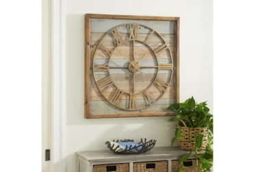 Brown 30 Inch Wood Metal Wall Clock