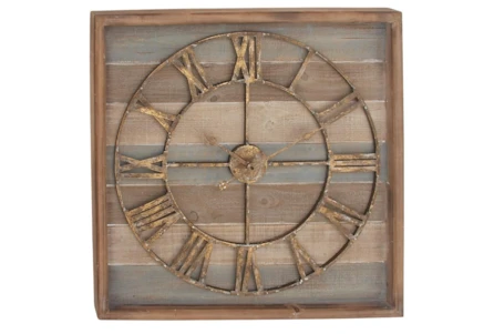 Brown 30 Inch Wood Metal Wall Clock - Main
