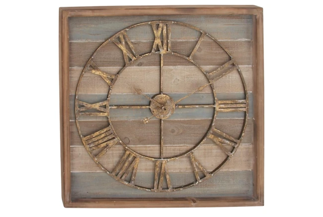 Brown 30 Inch Wood Metal Wall Clock - 360