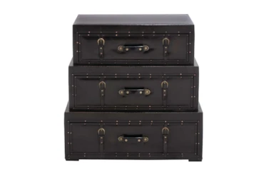 Black 32 Inch Wood Leather Trunk Chest